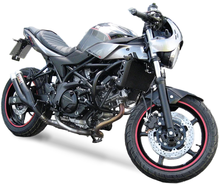 Ein geparktes Motorrad mit silberner Karosserie, offenem Rahmen und roten Rädern.